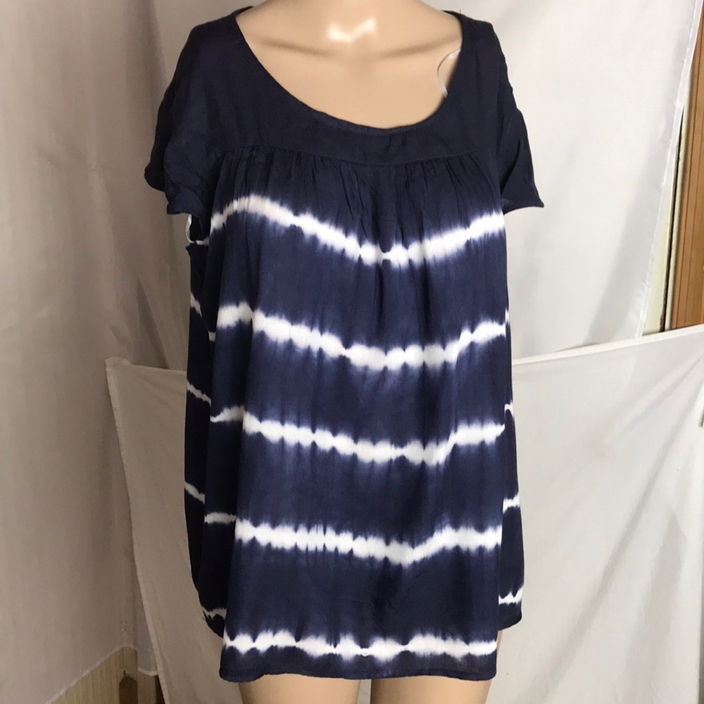 Vicinity Cap Sleeve Blouse Navy White Tie Dyed